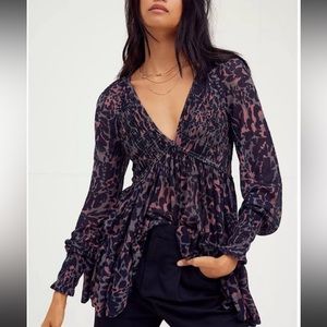Free People Dark Romance Pink Gray Leopard Tunic Top Small